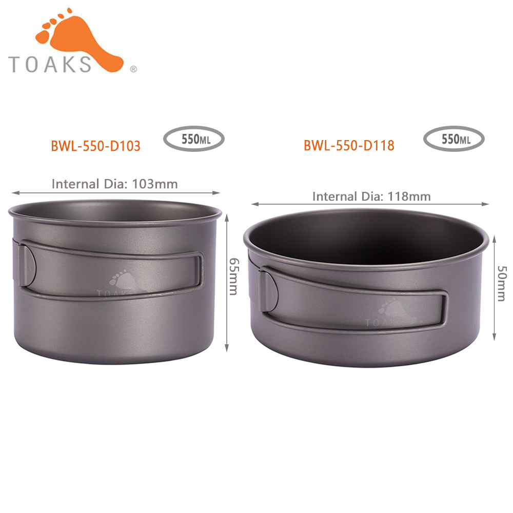 Camp Utensil Set - TOAKS BWL-550 Camping Titanium Bowl with