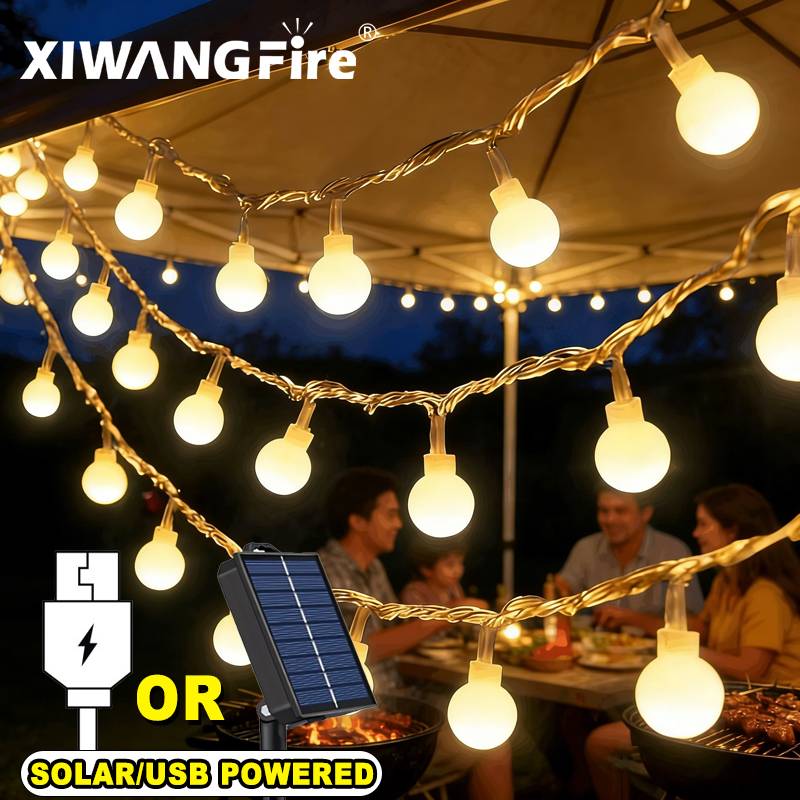 Outdoor Camping Lighting - 3-10M Solar/USB/Battery String Lights, Fairy Globe