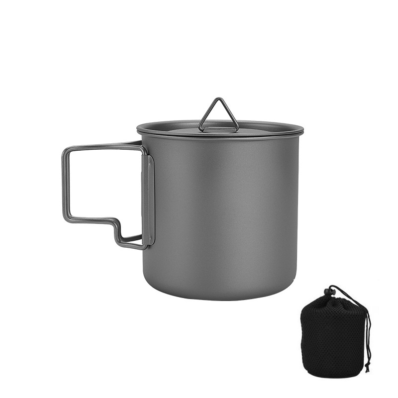 Camp Utensil Set - Titanium Camping Mug with Folding Handle