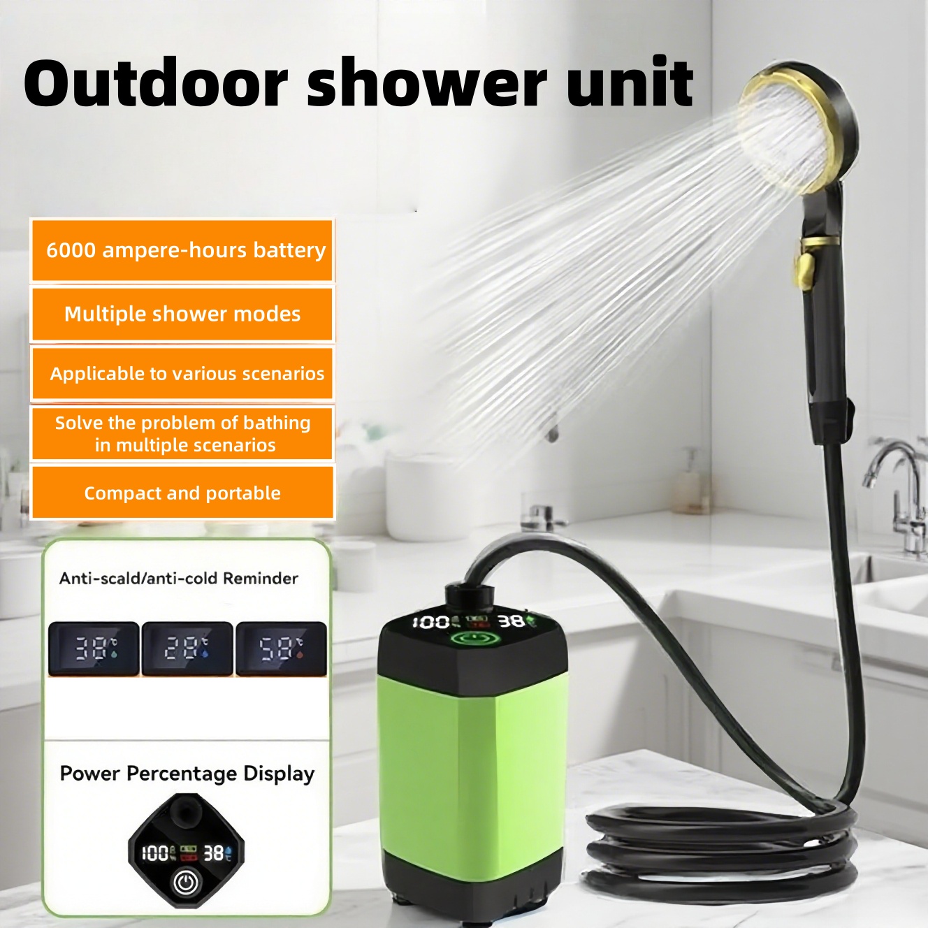 Battery Outdoor Camping - Portable Outdoor Electric Shower Unit, with