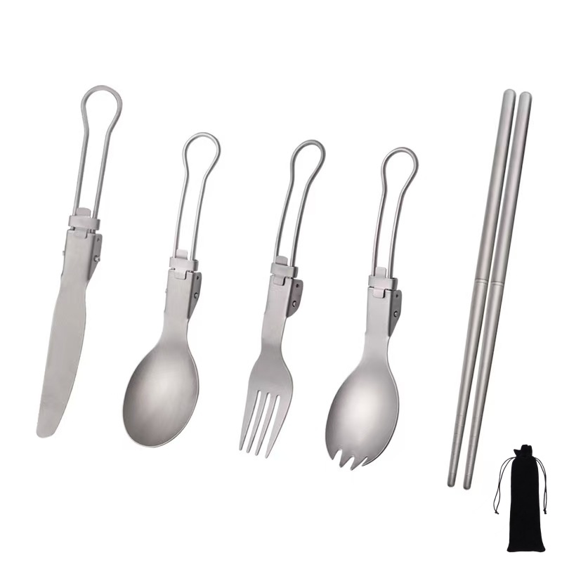 Camp Utensil Set - Titanium Foldable Utensil Set with Fork