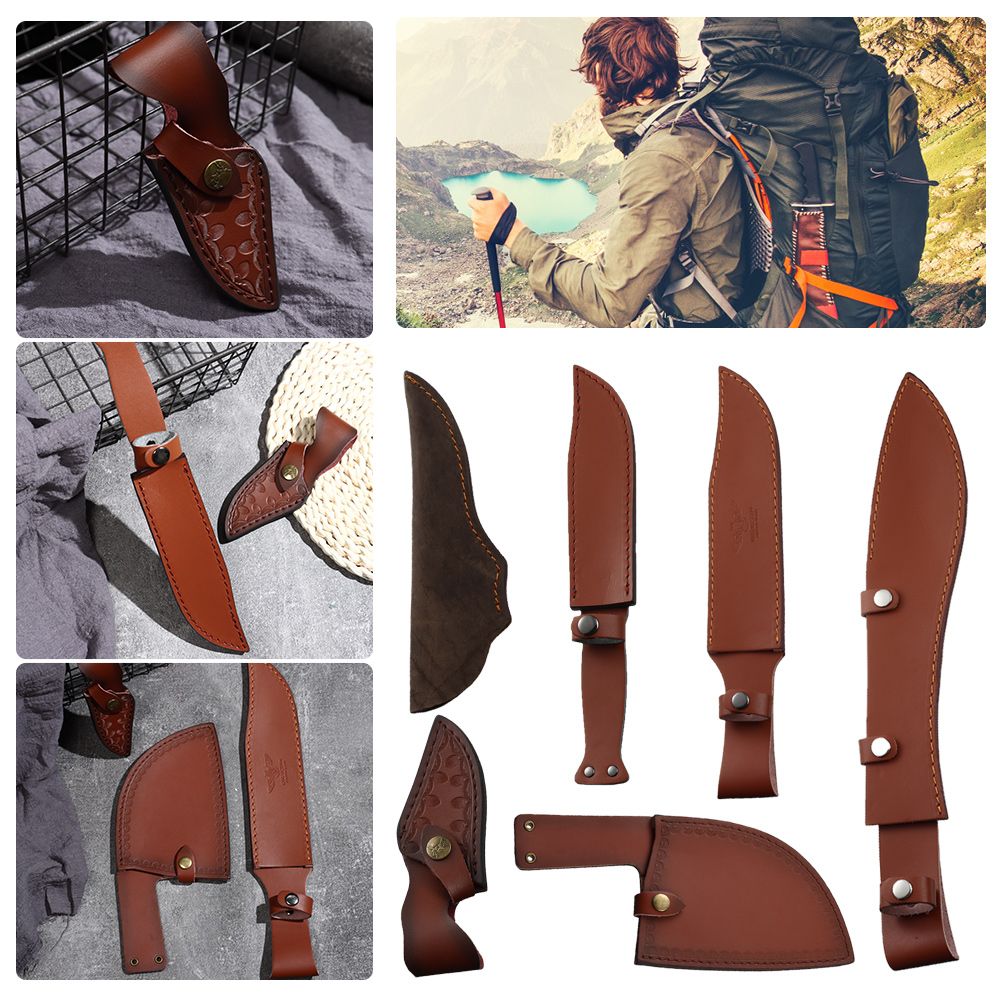 Camping Knife Multi-Tool - Brown Leather Sheath Holder Pocket Hunt