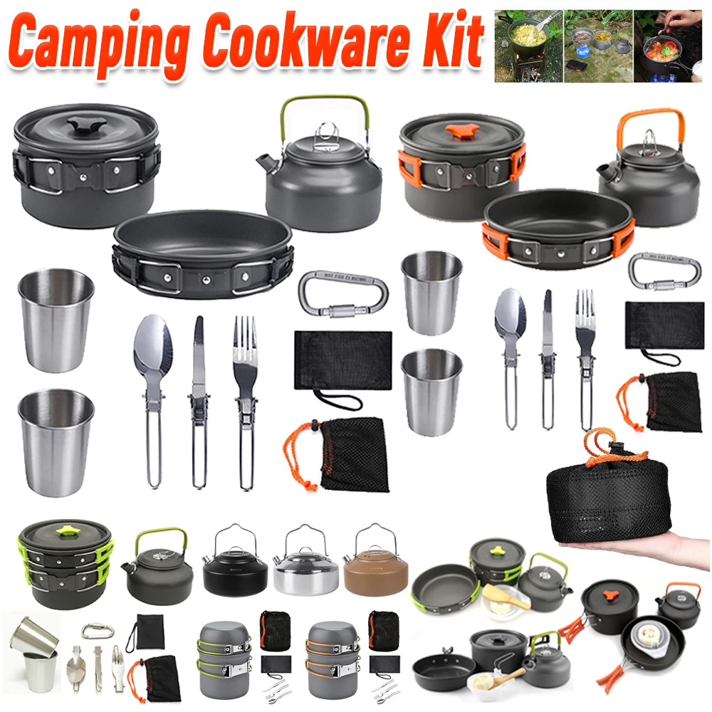 Camp Utensil Set - Camping Cookware Kit Kettle Pot Pan