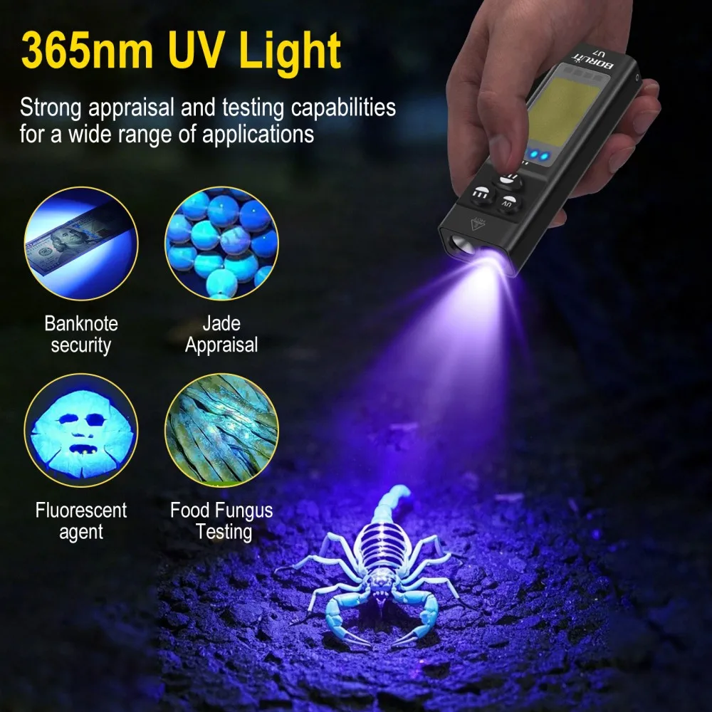 BORUiT U7 UV LED EDC Flashligh - Battery Outdoor Camping review and price